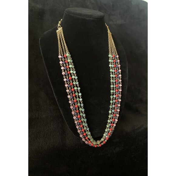 Talbots Signed Multi Strand Necklace with Cats Eye Beads Pink Green Red Blue - Picture 3 of 8